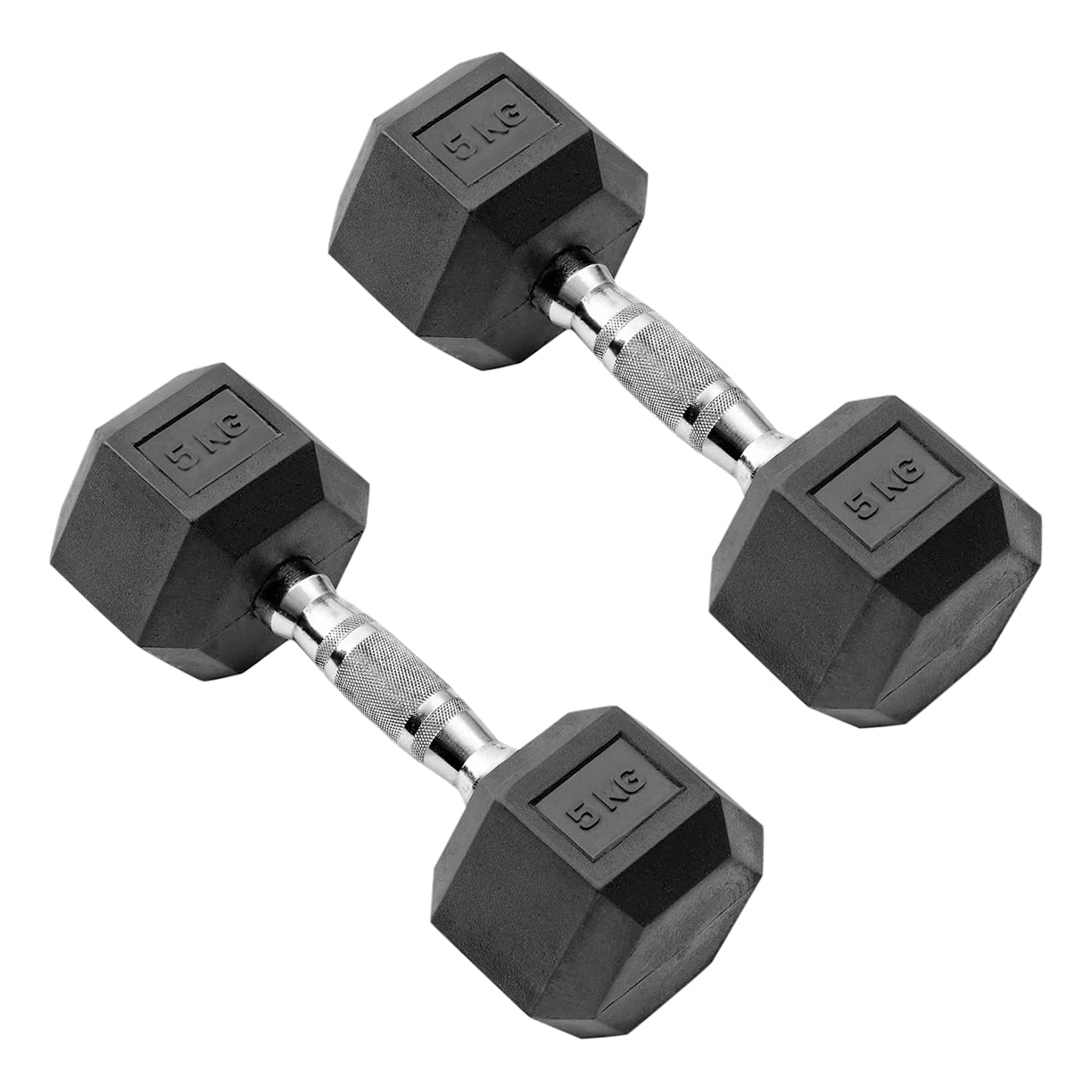 Peak Supps Hex Dumbbells 5kg (Pair) - Black, Fixed, Stainless Steel & Rubber