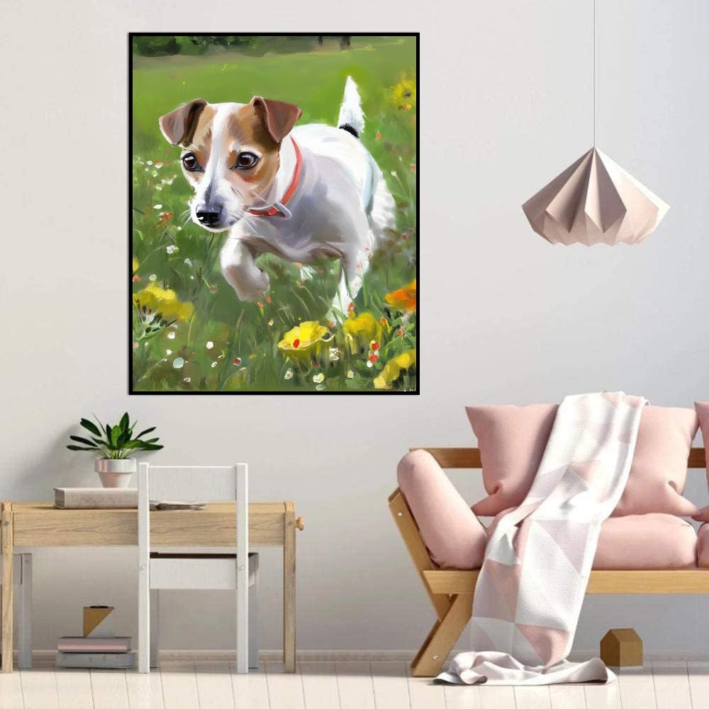 Paint by Numbers Jack Russell Terrier Dog DIY Acrylic Painting Kit with Brushes Pigment Oil Painting Artwork Adults Beginners Wall Decor 20x24inch(50x60cm) Frameless