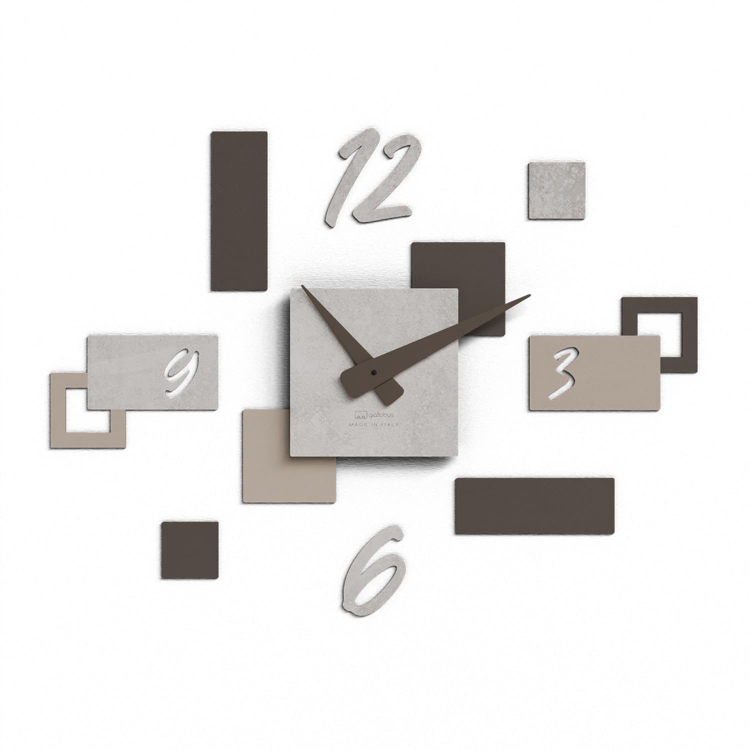 Giallobus - Orologio da Parete Adesivo Modulare Geotime - Stone - Legno Mdf - Geotime - 12S_Concrete - Orologio da parete moderno - Numeri adesivi 3d - Costruzione modulare