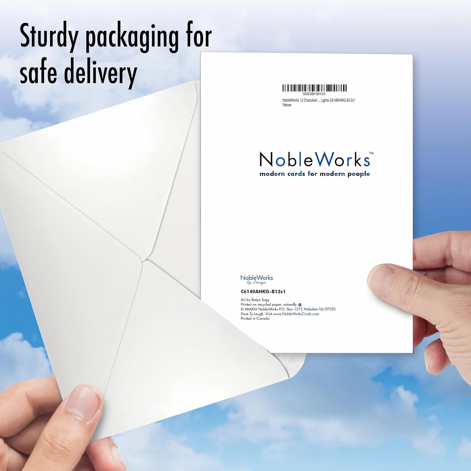 NobleWorks - 12 Chanukah Greeting Cards Boxed Set with 5 x 7 Inch Envelopes (1 Design, 12 Each) Jewish Holiday Cards Hanukkah Lights C6140AHKG-B12x1