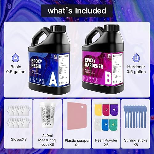 Miniatura 7 de GRLELOU Kit de resina epoxi 1 galón, resina epoxi transparente de fácil mezcla 11, sin amarillamiento, sin burbujas, alto brillo, autonivelante para