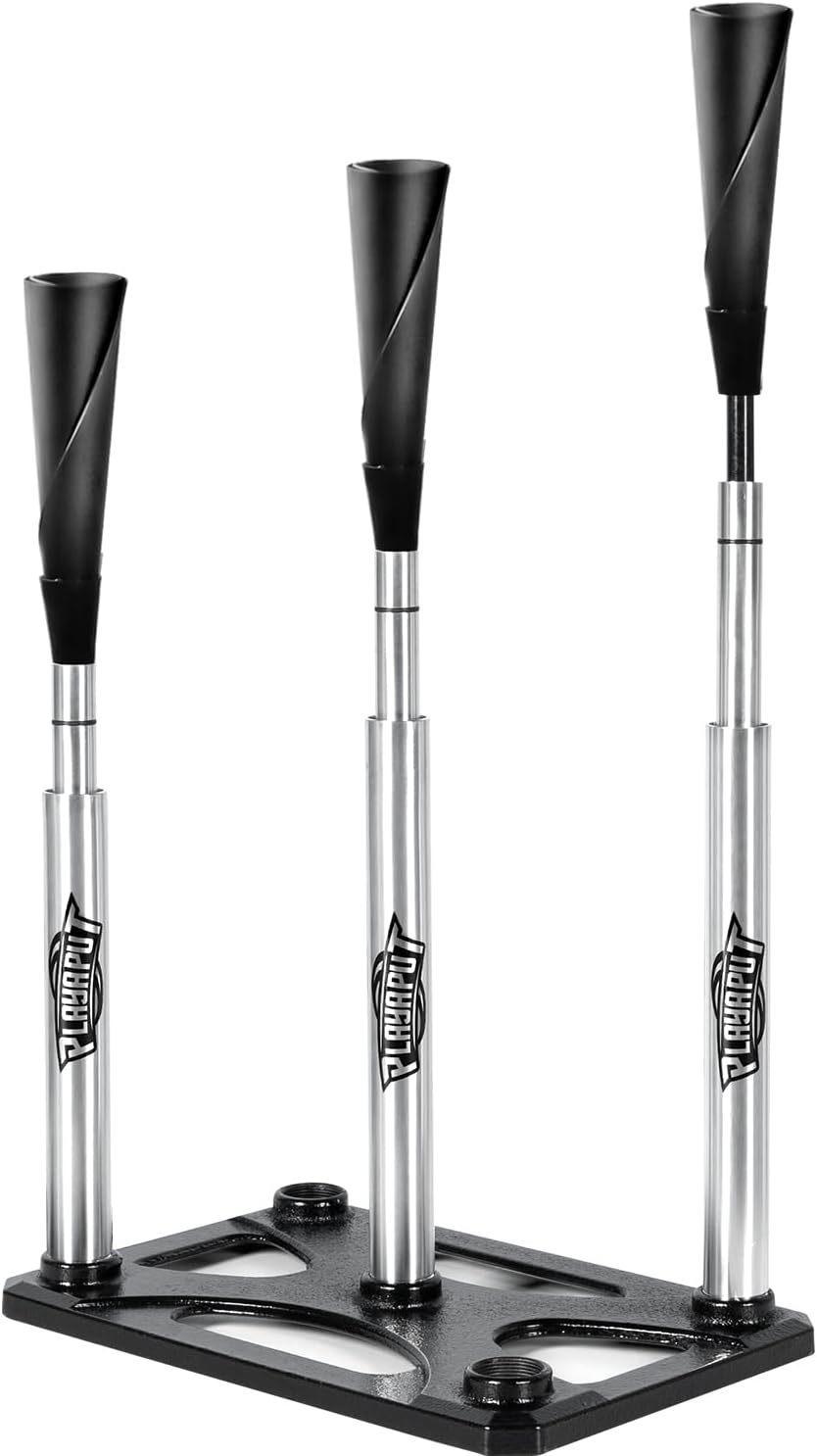 5-Position Batting Tee, Height Adjustable 20–46 Inch Baseball & Softball Hitting Tee with Hand-Rolled Rubber Top, 3-Tube Aluminum, Metal Base Softball Tee for Inside, Middle,Outside Practice