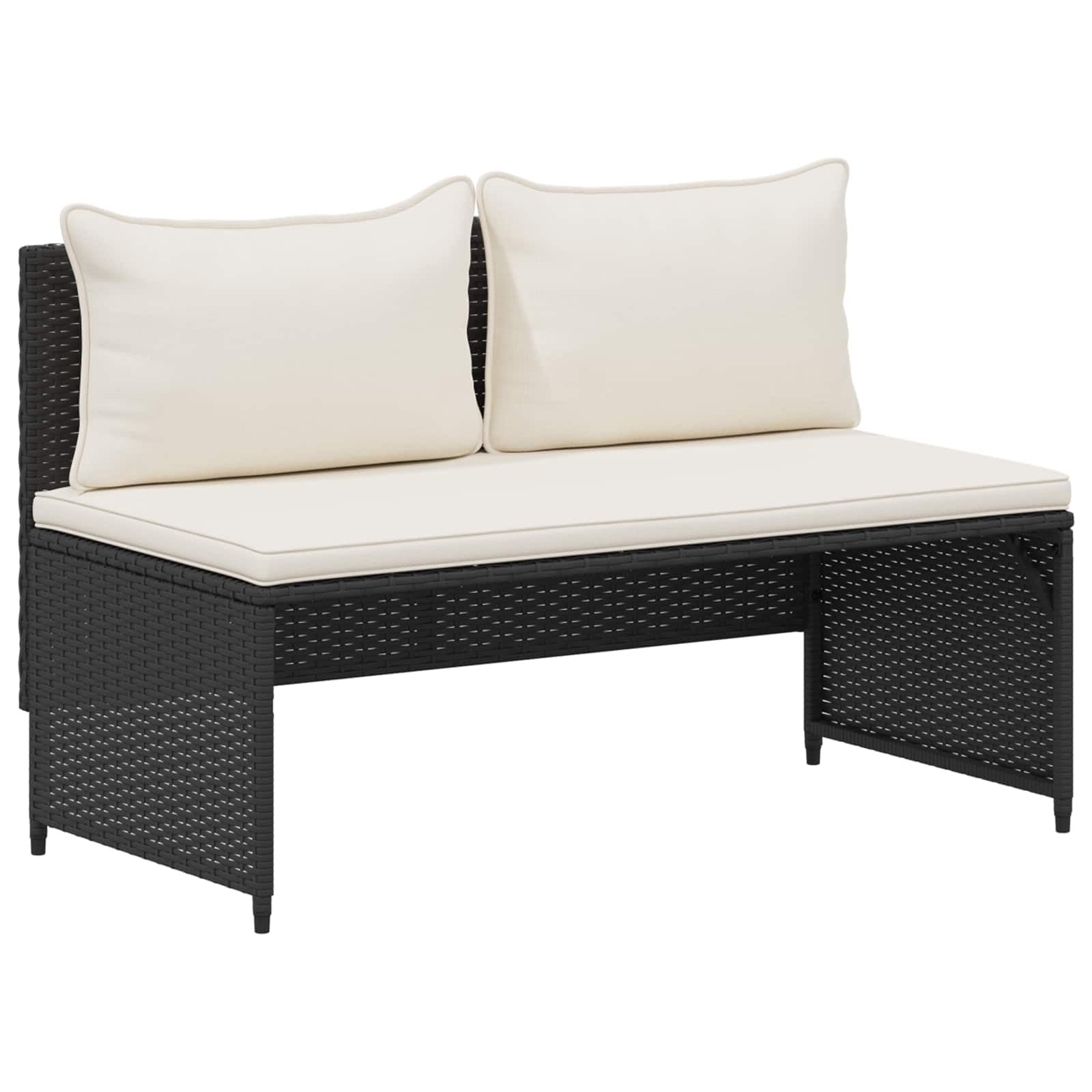 4-osobowa sofa ogrodowa, 4-osobowa, czarna, kremowo-biała, odporna na warunki atmosferyczne, na taras, balkon, werandę, lounge, z poduszkami i miejscem do przechowywania