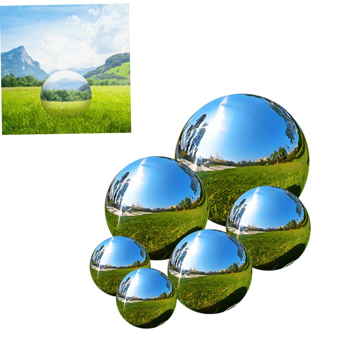 Gazing Balls, 6pcs Miroir en Acier Inoxydable Boules Creux polies, étang Flottant Gazing sans Couture, sphère réfléchissante du Paysage du Jardin pour décoration de Jardin étang de Jardin