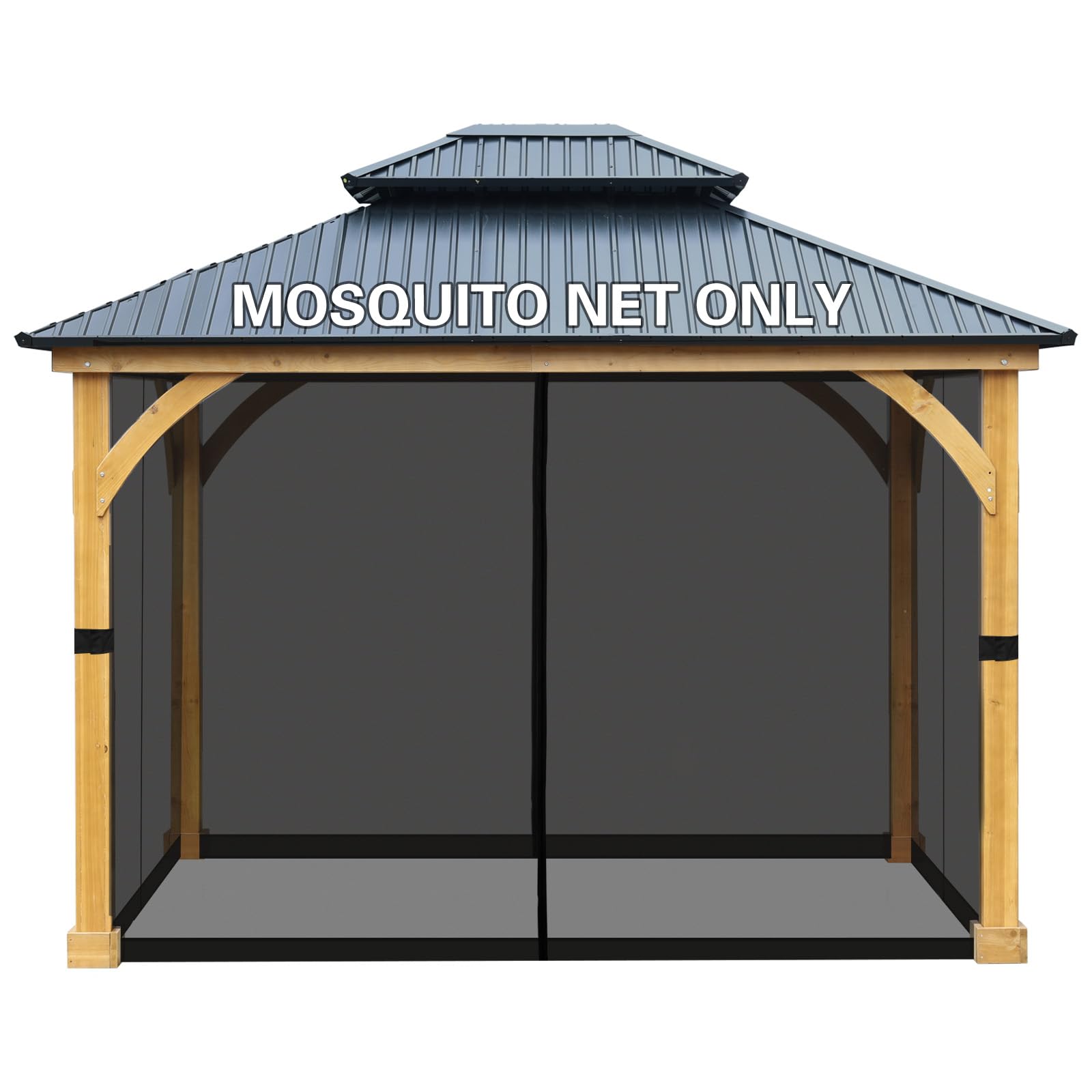 Photo 1 of BPS 10' x 12' Gazebo Universal Netting Screen Replacement, 4-Panel Screen Walls with Double Zippers for Outdoor Patio, Black