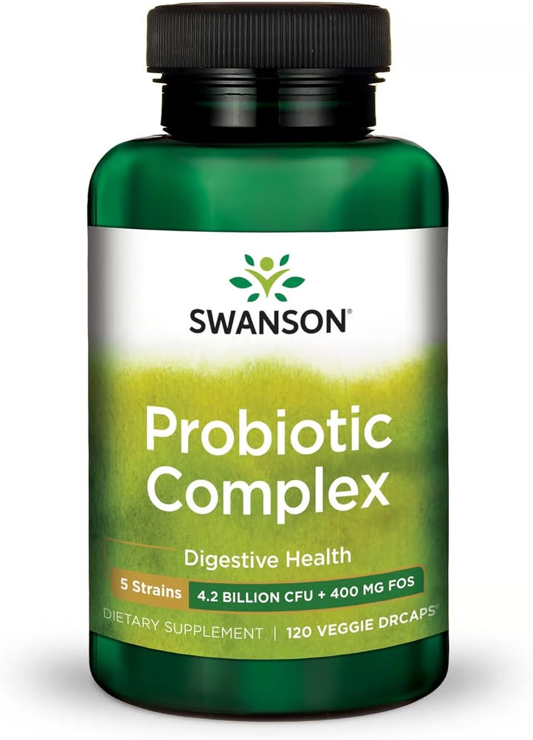 Swanson Probiotic Complex 4.2 Billion CFU 5-Strain Digestive Health Fat Metabolism Satiety Prebiotic FOS Complex Supplement 120 Veggie DRcaps