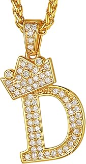 Suplight Crown Initial Letter Necklace, 18K Gold Plated Cubic Zirconia CZ Pave Monogram Pendant with 22" Chain (2" Adjustable), Bling Alphabet Jewelry Name A-Z
