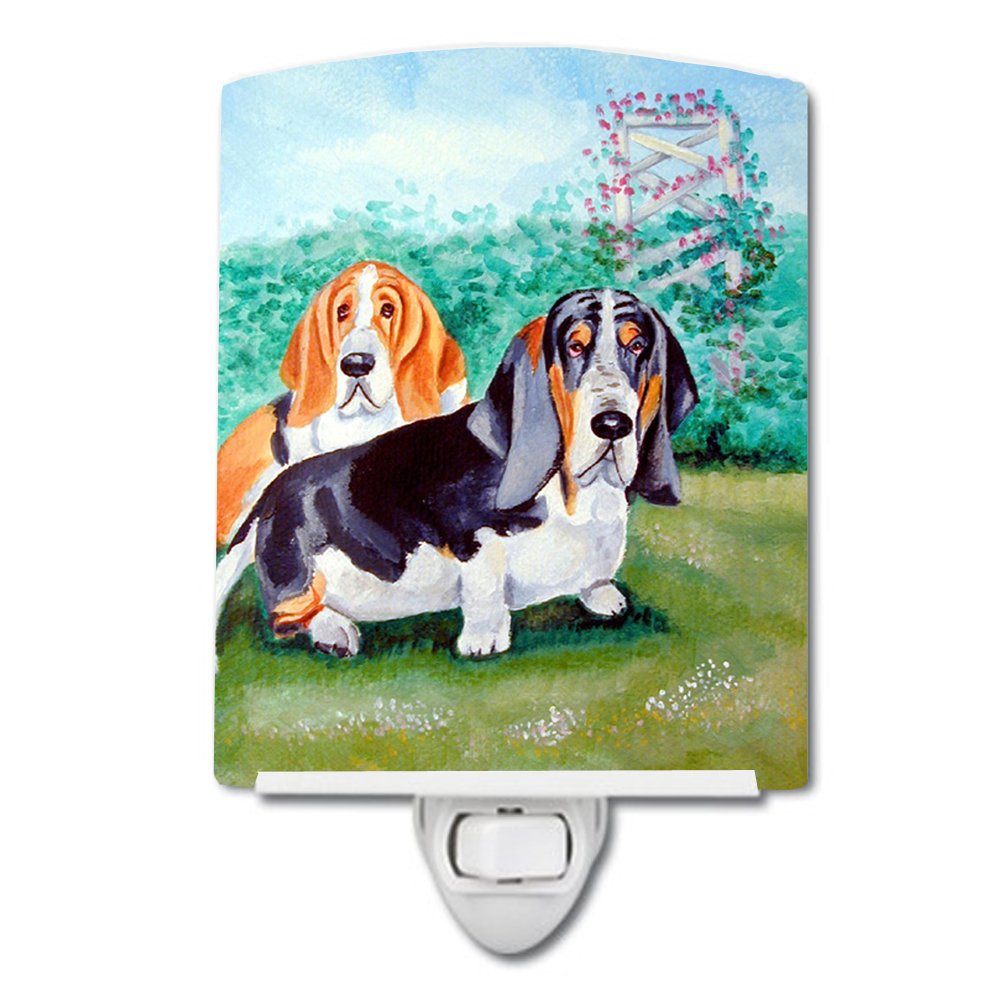Caroline's Treasures 7061CNL Basset Hound Double Trouble Ceramic Night Light Compact, UL-Certified, Ideal for Bedroom, Bathroom, Nursery, Hallway,