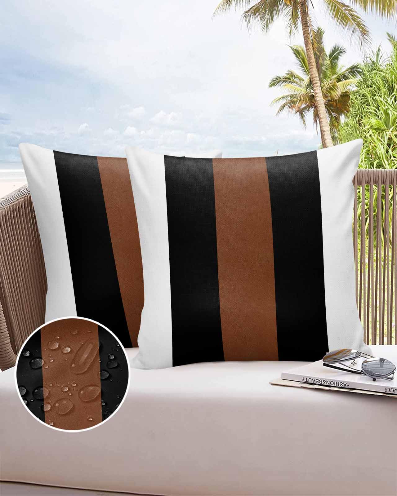 Boanket Outdoor Pillow Covers 20 x 20 Inches, Brown Black White Waterproof Throw Pillow Cover Set of 2, Home Decorative Square Cushion Covers for Patio/Tent/Couch/Garden