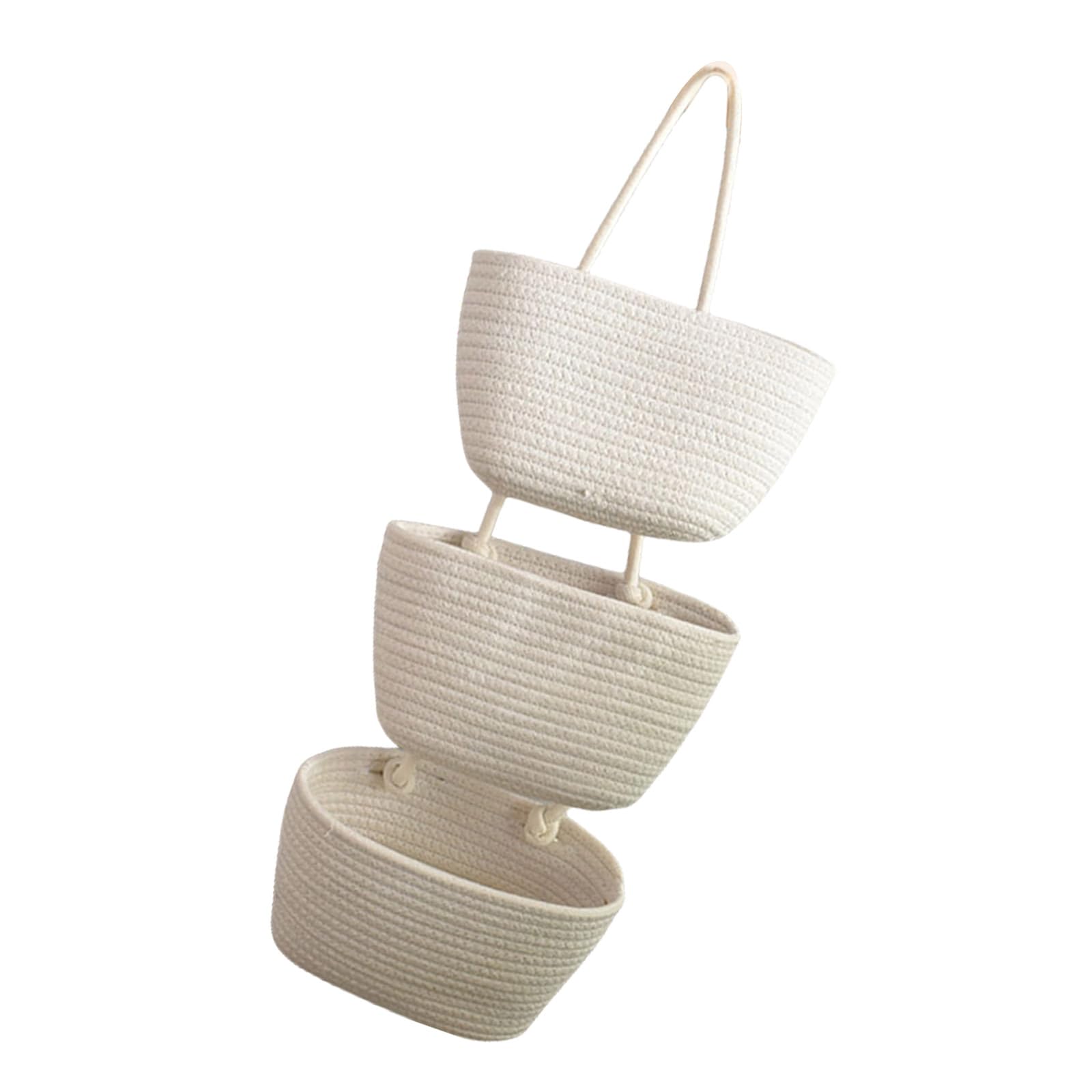 Tsophreniq Cotton Hanging Storage Basket 3 Layer Cotton Hanging Basket for Storing Spices Toiletries and Files Storage Accessories