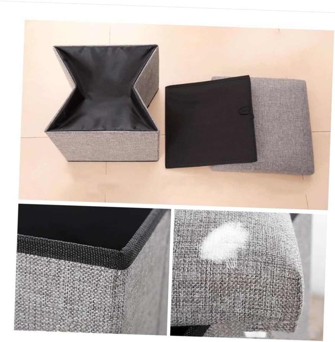 Folding Storage Stool with Comfortable Fabric Multifunctional Seat and Storage Box for Household Sundries Dark Grey for Room and Playroom
