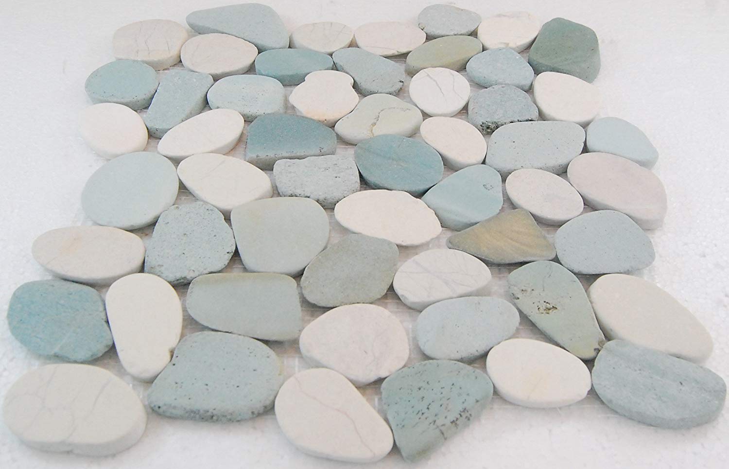 Interlocking Pebble Floor Tiles (10-Sheets) Kitchen, Bathroom, and Patio Flooring Natural Auburn Green White Stones Quick and Easy Grout Installation SA-CP005-10