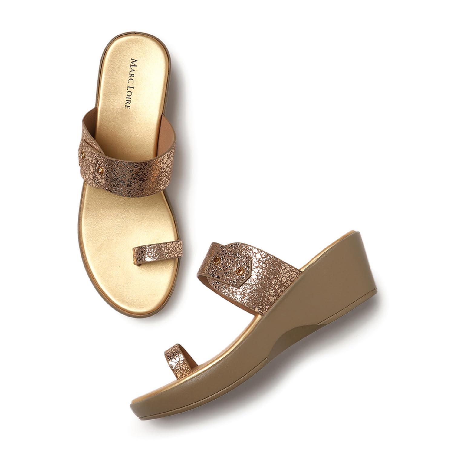 Marc Loire Womens Slip-On Ethnic Heeled Wedges Fashion Sandal for All Occasion (Gold, 4) (B0D4F21HYD) Amazon Price History, Amazon Price Tracker