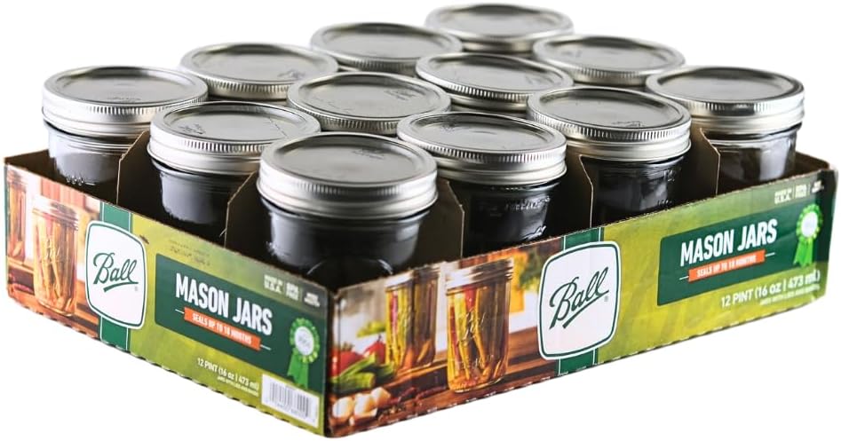 Ball - 16oz Wide Mouth Jars with Lids & Bands 12 Pack Jars, Large Glass Mason Jar for Food Storage with airtight Lid, 0.125 Gallon Glass Jar with Lid and Bands, Set of 12