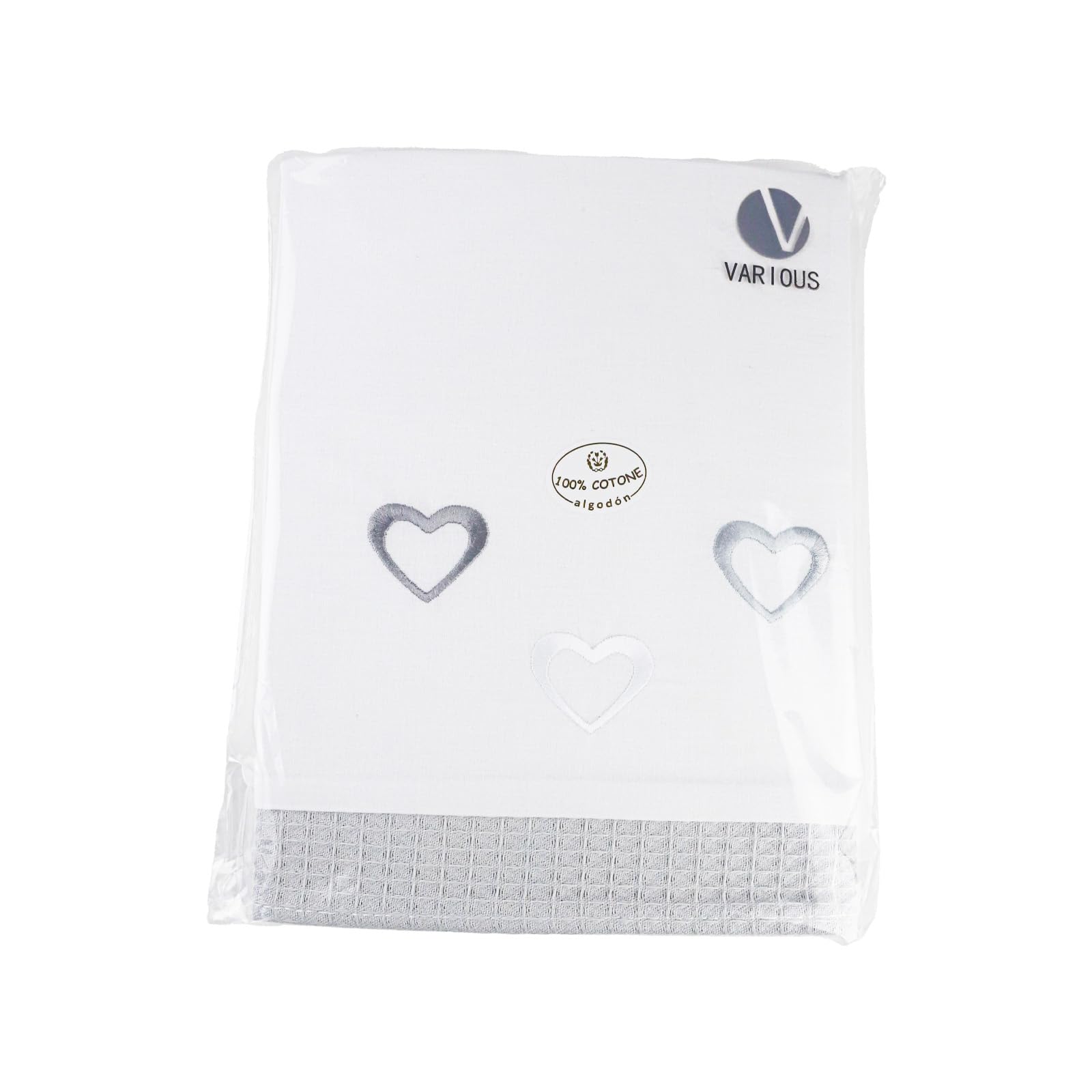 various Set Lenzuola Lettino Neonato 60x120 cm, 100% Cotone Extra Morbido, Include Lenzuolo con Angoli, Lenzuolo Sopra e Federa, Biancheria Letto Bambino Traspirante Happy Love Colore BCO/Grigio
