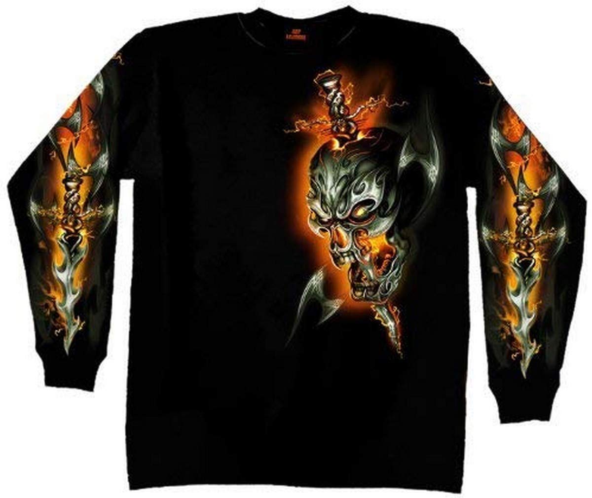 Hot LeathersElectric Skull Long Sleeve T-Shirt (Black, Medium)