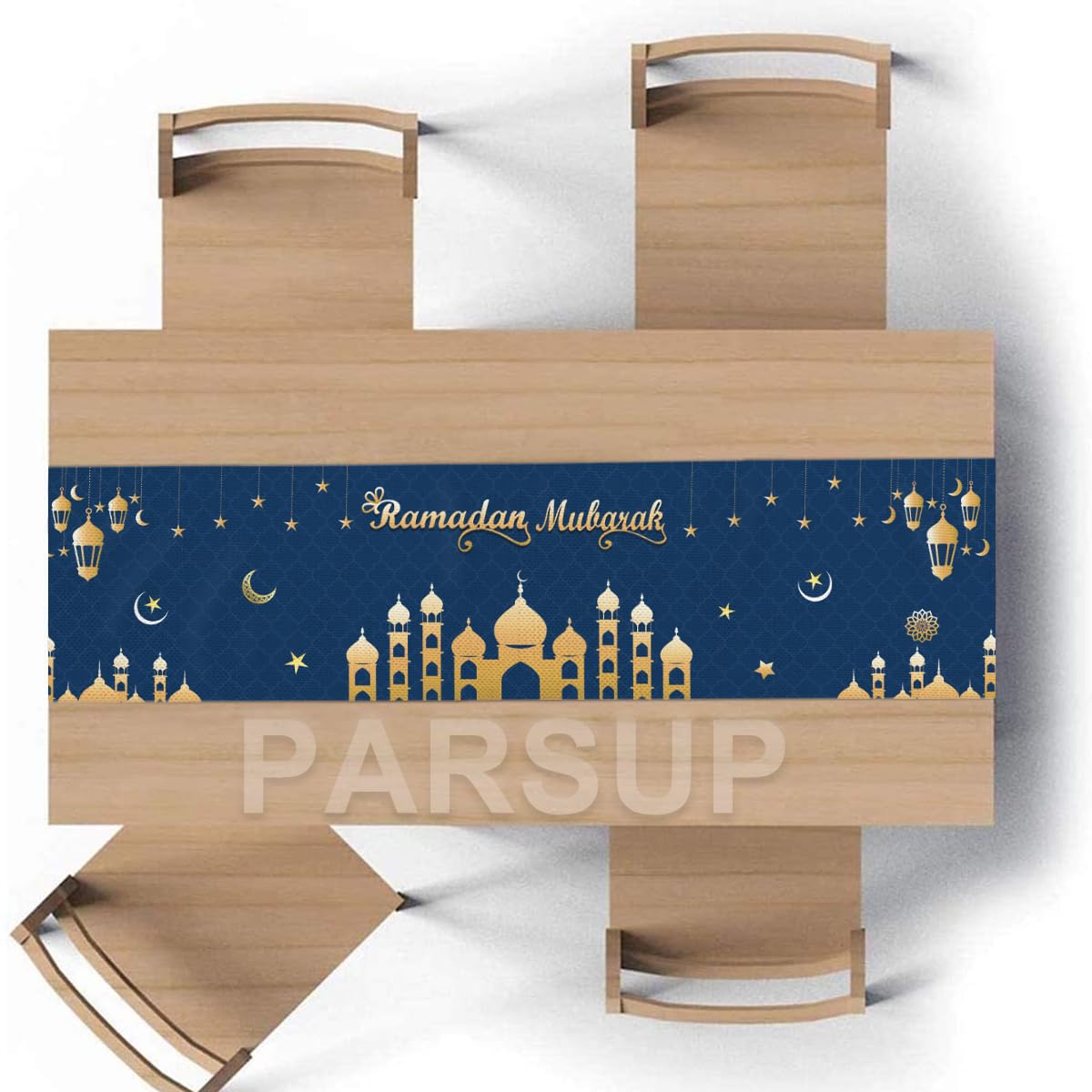 Chemin De Table Eid Mubarak, 35 X 180 Cm, Nappe De Table Pour Ramadan Mubarak, Lanterne, Mosquée, étoile Dorée, Décoration De Table Pour Fête 2024