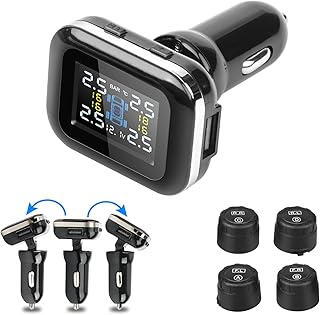 Jansite 2023 Newest TPMS Tire Pressure Monitoring System Cigarette Lighter USB Port Adjustable Angle TPMS Tool Tire Pressure Monitor with 4 Wireless External IP68 Waterproof Tire Sensor