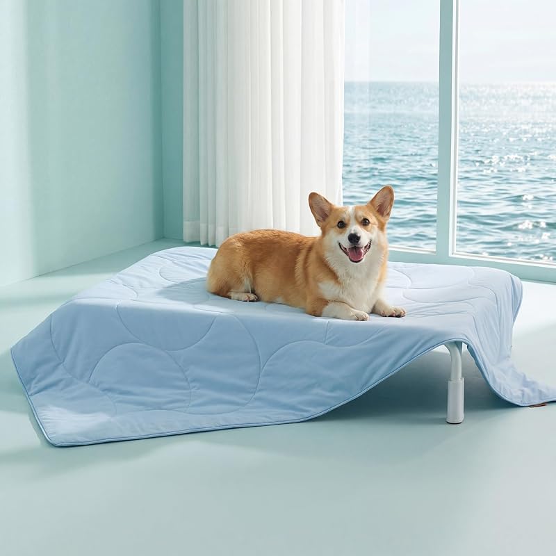 Manta refrescante para cães grandes ZOMISIA em nylon e elastano, azul, 101,6 x 127 cm