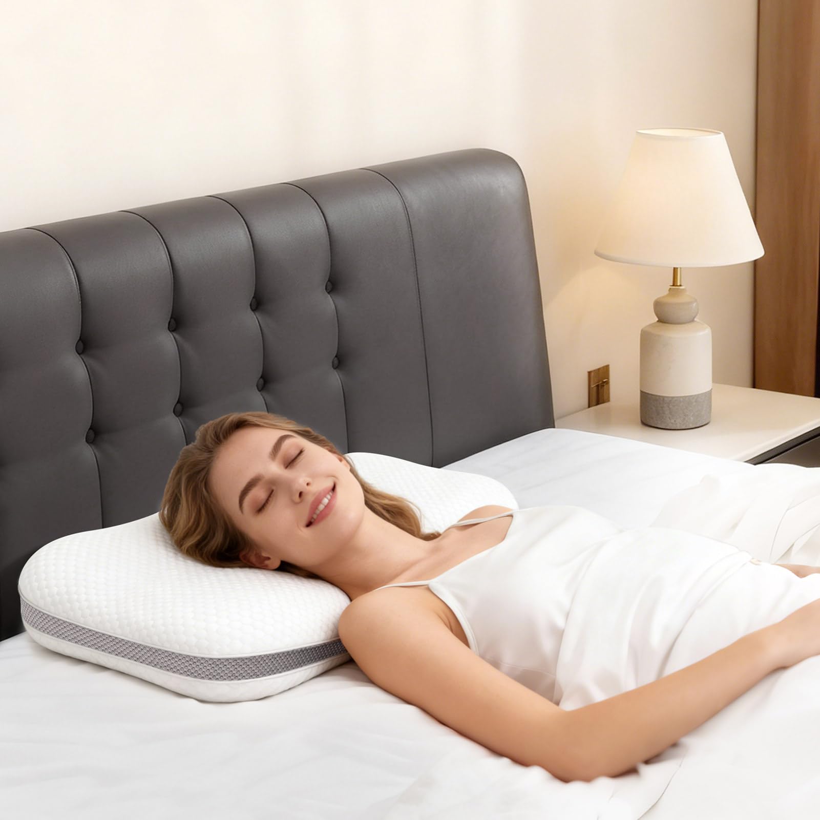 Almohada Cervical - Almohada de Cuello Ajustable en Altura para Alivio del Dolor de Cuello - Almohada Ergonómica de Espuma Viscoelástica para Dormir - Funda Lavable, 70x39.6CM
