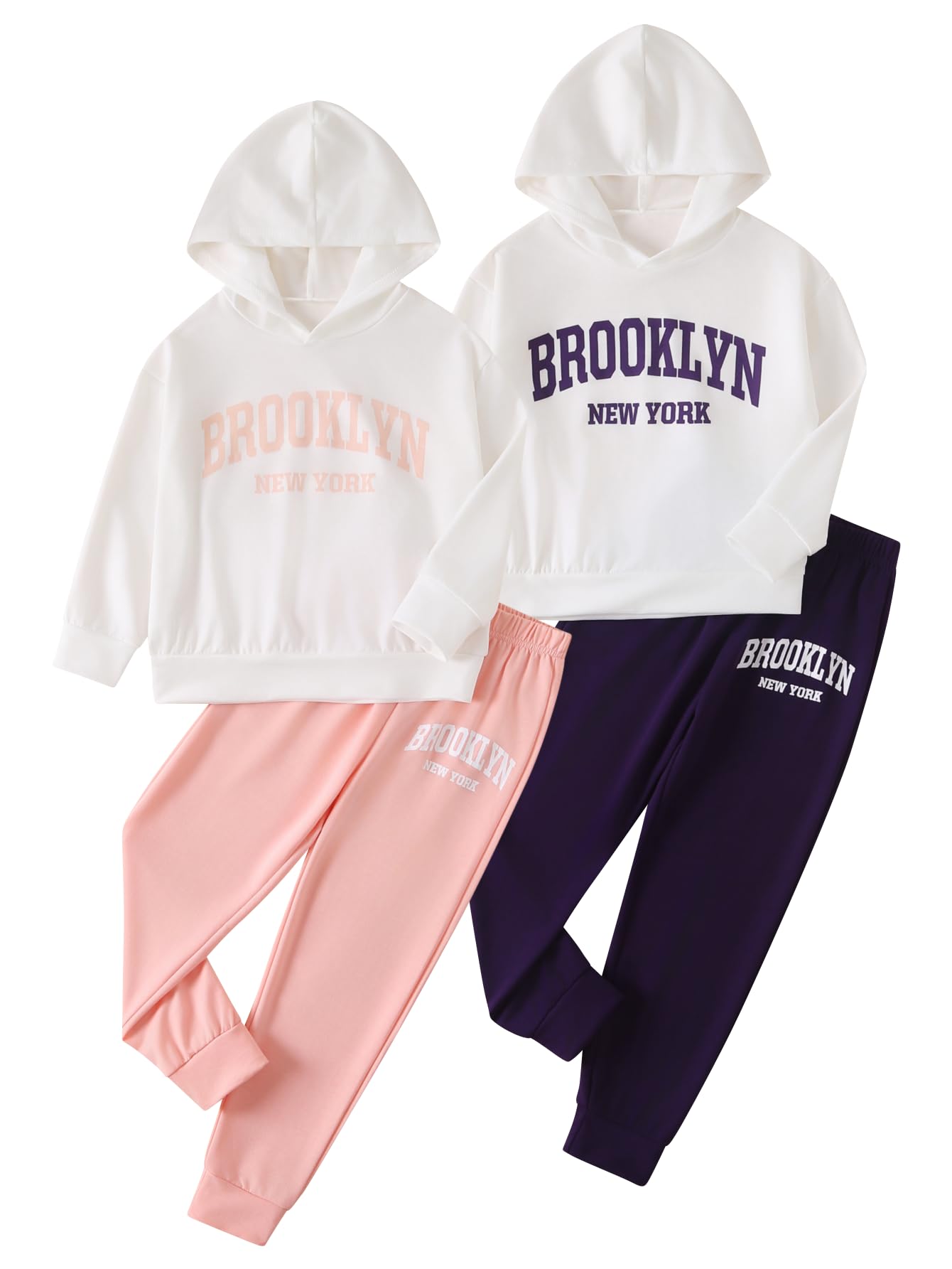 Girls Activewear Set 4Pcs Hooded Sweatshirt and Sweatpants 3-14Y