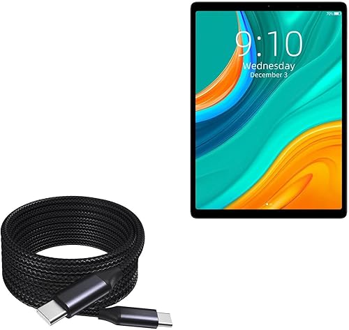 BoxWave Cable compatible con Chuwi HiPad Plus – DirectSync PD Cable (10 pies) – USB-C a USB-C (100 W), cable largo de aleación de nailon trenzado PD