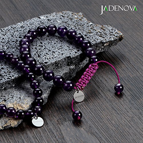 Jadenova 8/10Mm Natural Amethyst Gemstone Bracelet Elastic Stretch Yoga Beaded Bracelet Bangle Healing Crystal Bracelet Couples Gifts For Men Women (2Pcs Bracelet Set) #TOP5