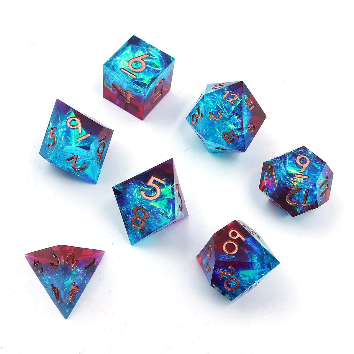 DollaTek Resina Transparente DND Dados Poliédricos RPG D4 D6 D8 D10 D12 D20 para Rol - Rojo y Azul