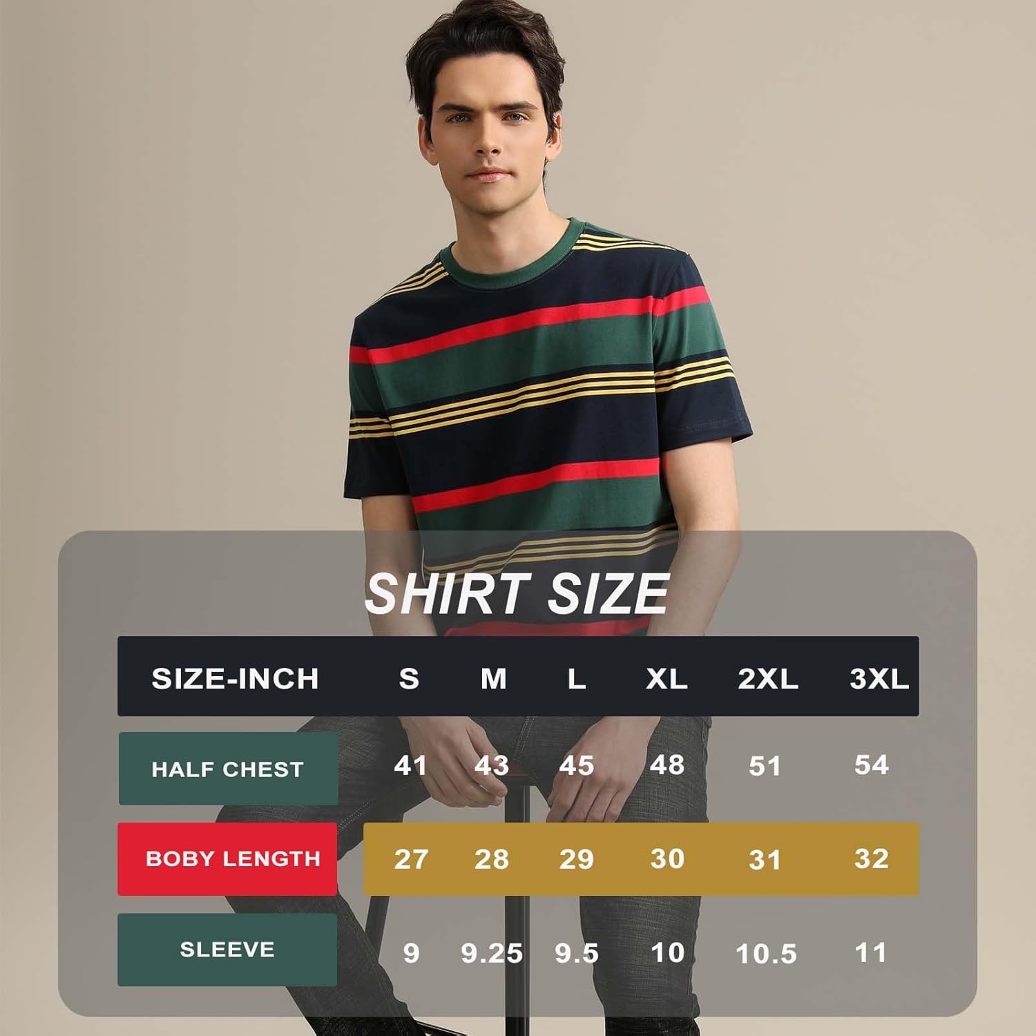 Men's Fashion Casual Cotton Loose Fit Crewneck Classic Striped T-Shirt - Image 6