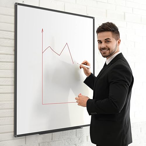 Miniatura 2 de Pizarra blanca magnética de borrado en seco de 48 x 36 pulgadas, pizarra blanca grande de 4 x 3, marco de aluminio negro montado en la pared,