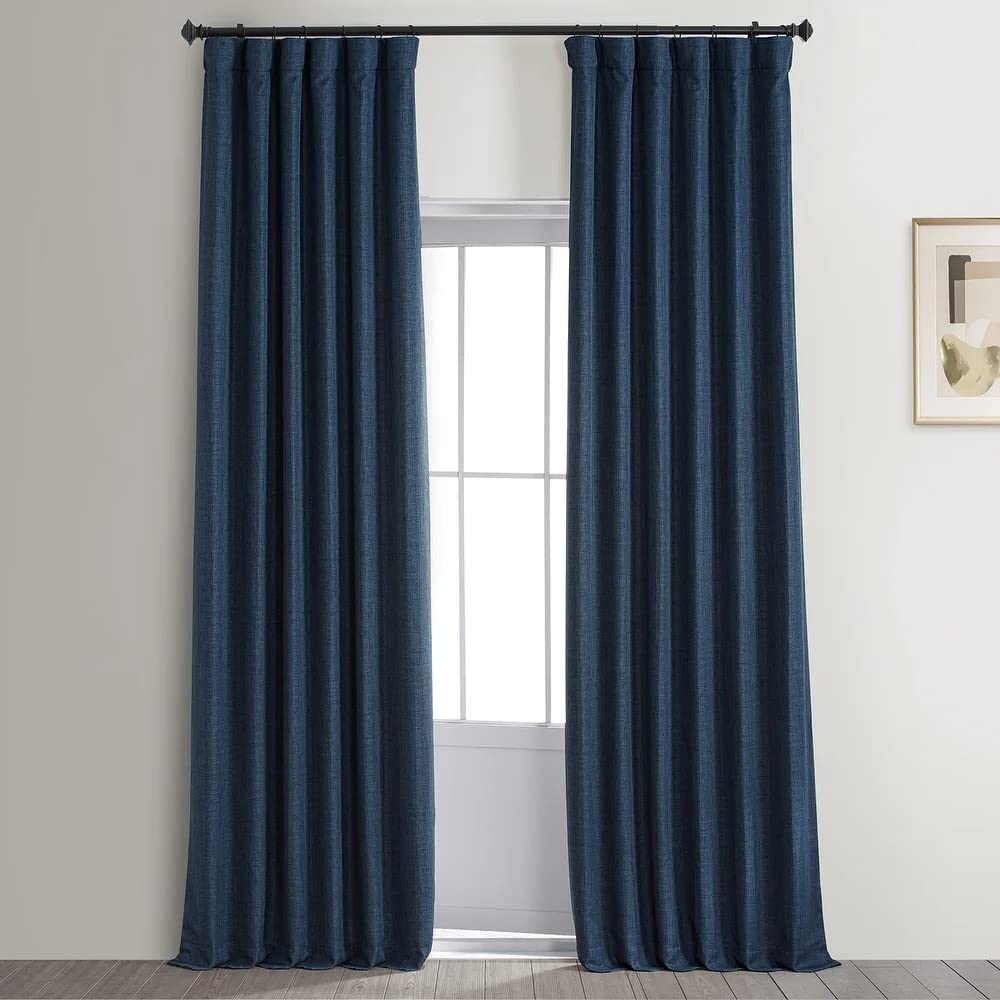 Stylish Faux, Linen Blackout Curtains Modern & Contemporary Style | 50 X 96 Size, Pretty Blue Shade, Rich Woven Textures, Heavy Panels | All Season Pretty Navy Shade Solid Pattern Light Filtration