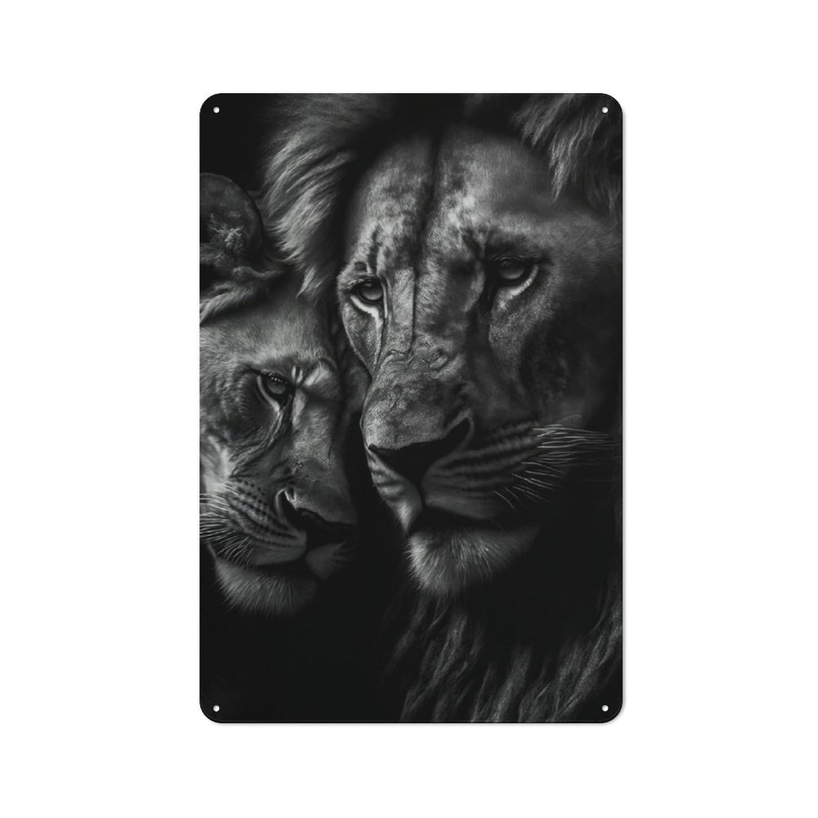 Junmoney Two Cuddling Lions Urban Metal Wall Decor 30X20cm, Metal Wall Art Sign For Loft, Studio, Office Or Creative Room