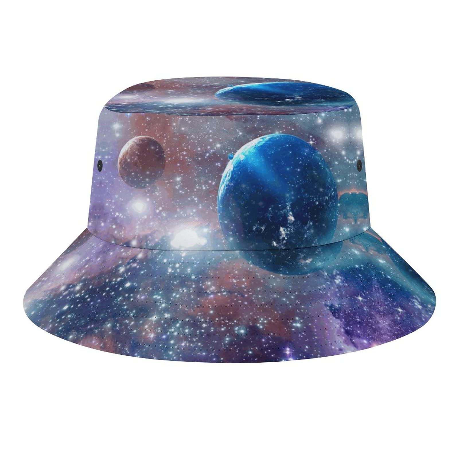 Peiyeety Unisex As Pic Universe Space Planet4 Colorful Marble Glitter Bucket Hat Beach Fisherman Hats For Women Men Teen Packable Summer Sun Hats Travel Outdoor Cap