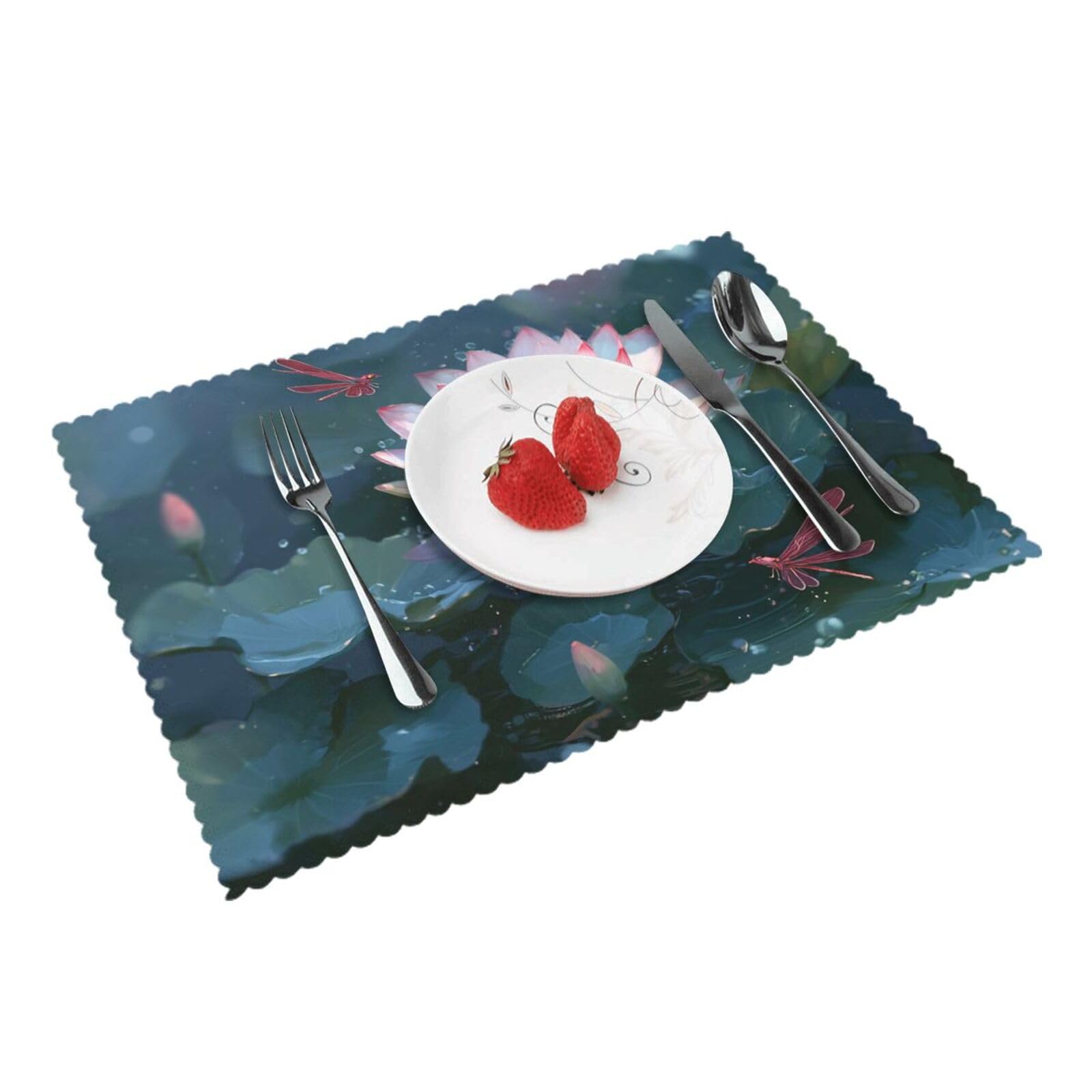 Placemats Set of 4 Heat Resistant Non-Slip Place Mats for Dining Table Flower and Dragonfly Placemats Washable Woven Table Mats Wipeable Placemat for Kitchen Decoration 30 x 45 cm