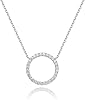 Rhodium Plated Paved Circle Pendant Sterling Silver Necklace for Women