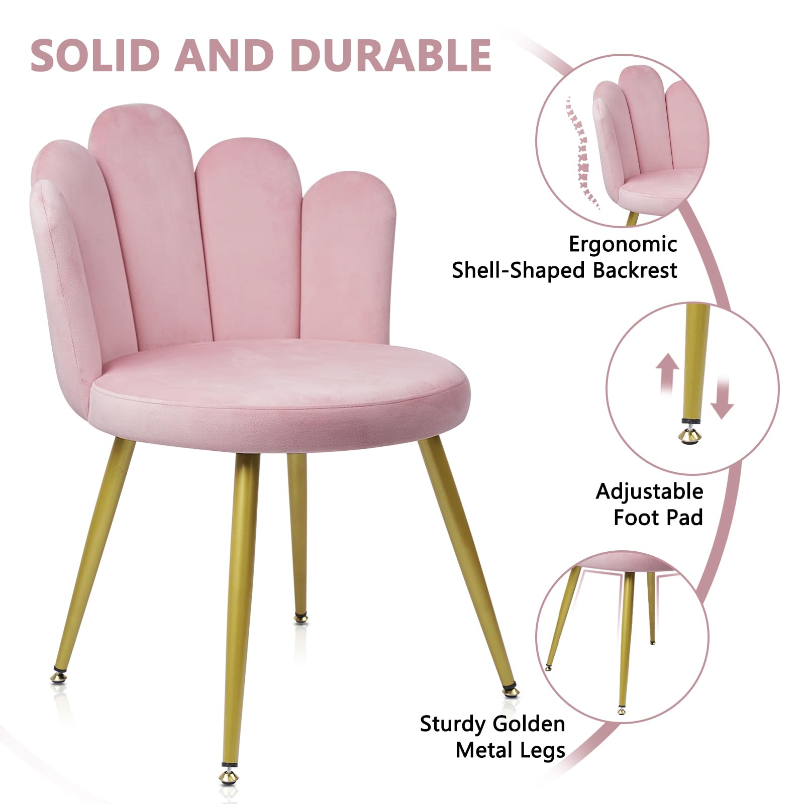 Modern Velvet Make Up Vanity Chair Flower Shaped Back Accent Chair