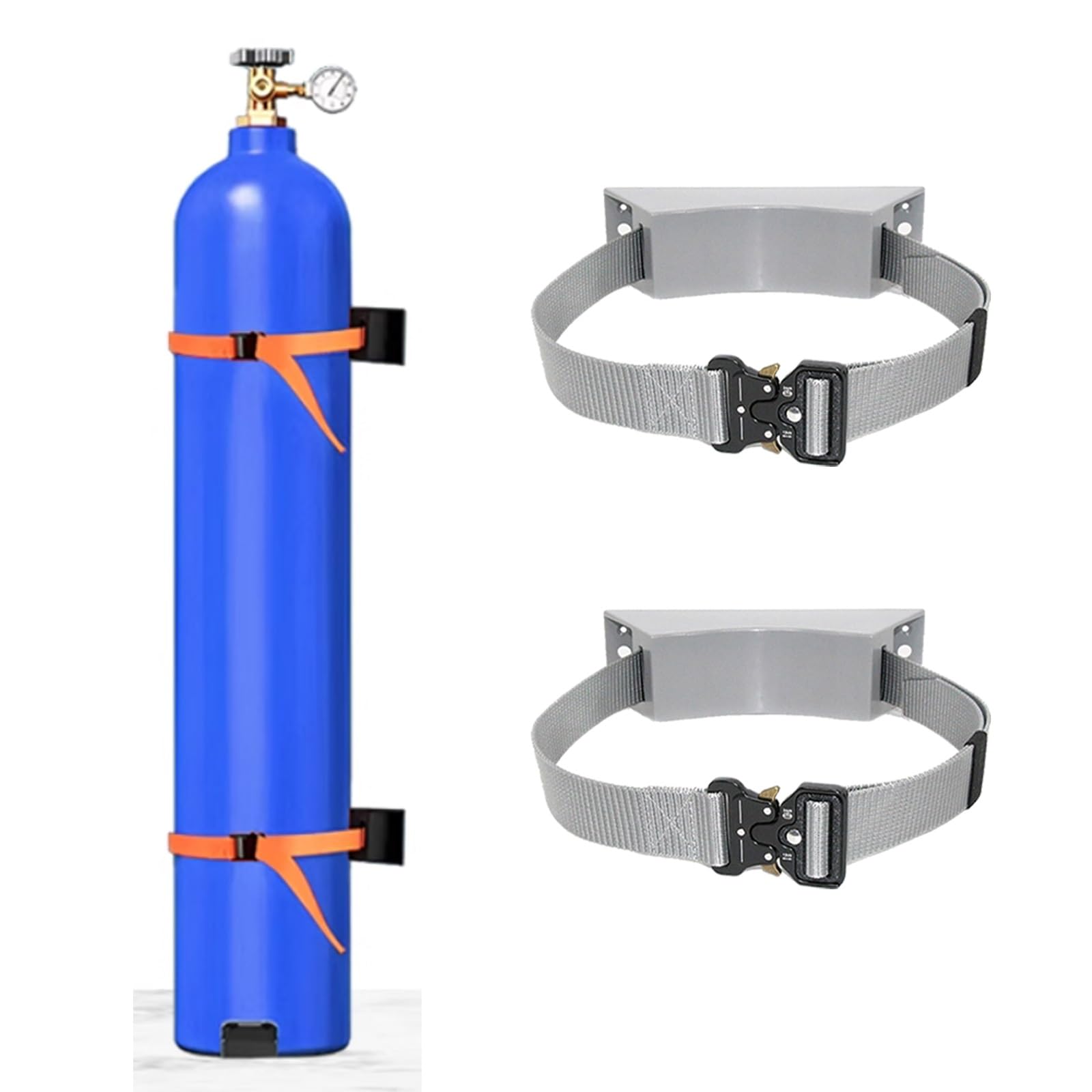 Soporte for cilindro montado en la pared: almacenamiento seguro del tanque de propano/oxígeno con correa ajustable(Gray,2 pack)
