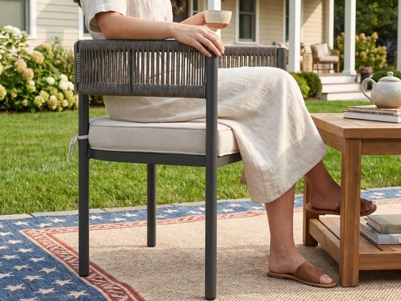 Image of VICLLAX Patio Dining Set for 8-63 inch Round Table & Cushioned Wicker Seats