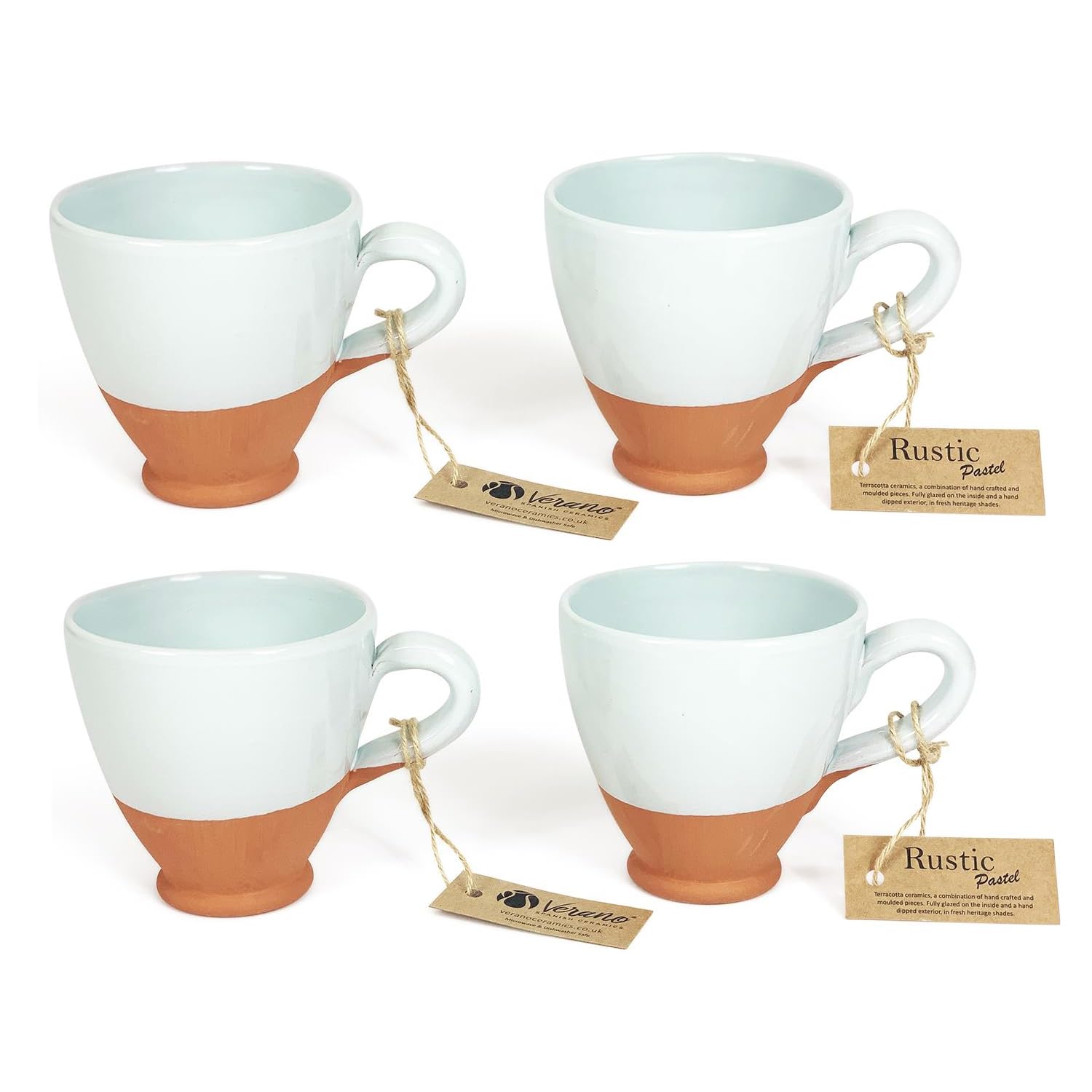 Verano Spanish Ceramics Rustic Pastel Half Dipped Everyday Cups - Home Décor Kitchen Café Dining Decorative Tea Coffee Mugs Drinking Cups - 9.5cm x 10cm Set of 4 Duck Egg Blue