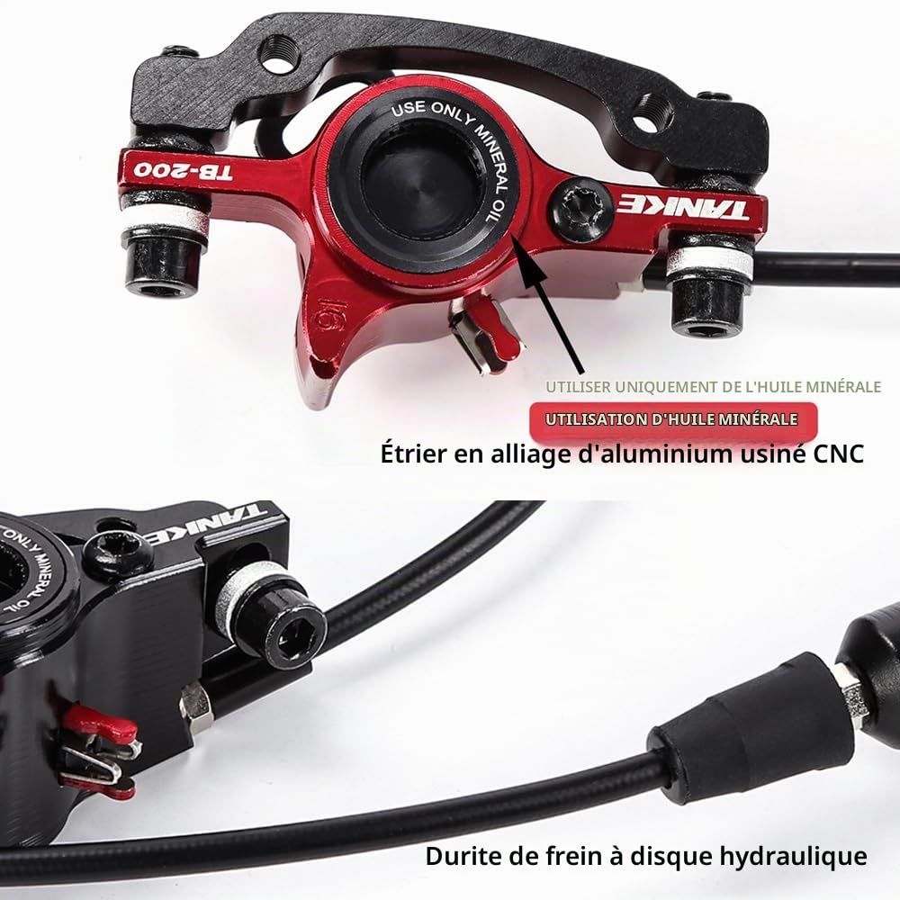 Ensemble d'étriers de Freins à Disque hydrauliques pour vélo pour VTT Kit de Levier de Frein Gauche Droite avec Rotor à Disque 160mm Red