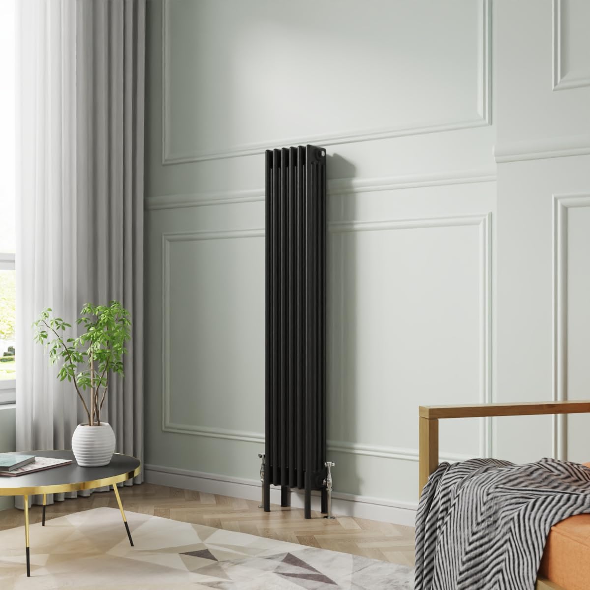 NRG 1500x290mm Black Cast Iron Radiator 4 Column Perfect for Bathrooms, Kitchen, Living Room — image 1