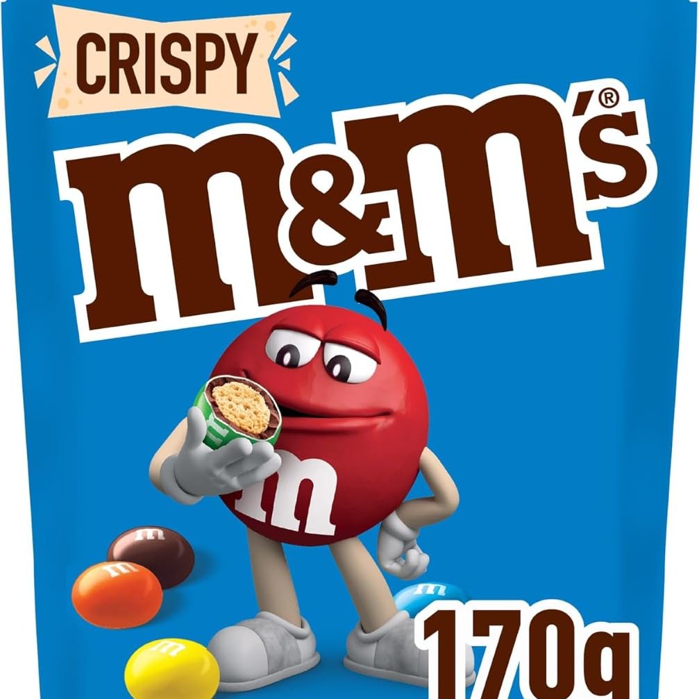 M&M's Crispy, Snack de Bolitas de Arroz Inflado Cubiertas de Chocolate con Leche, Colores Surtidos, Paquete, Ideal como Regalo Navidad, 170 g