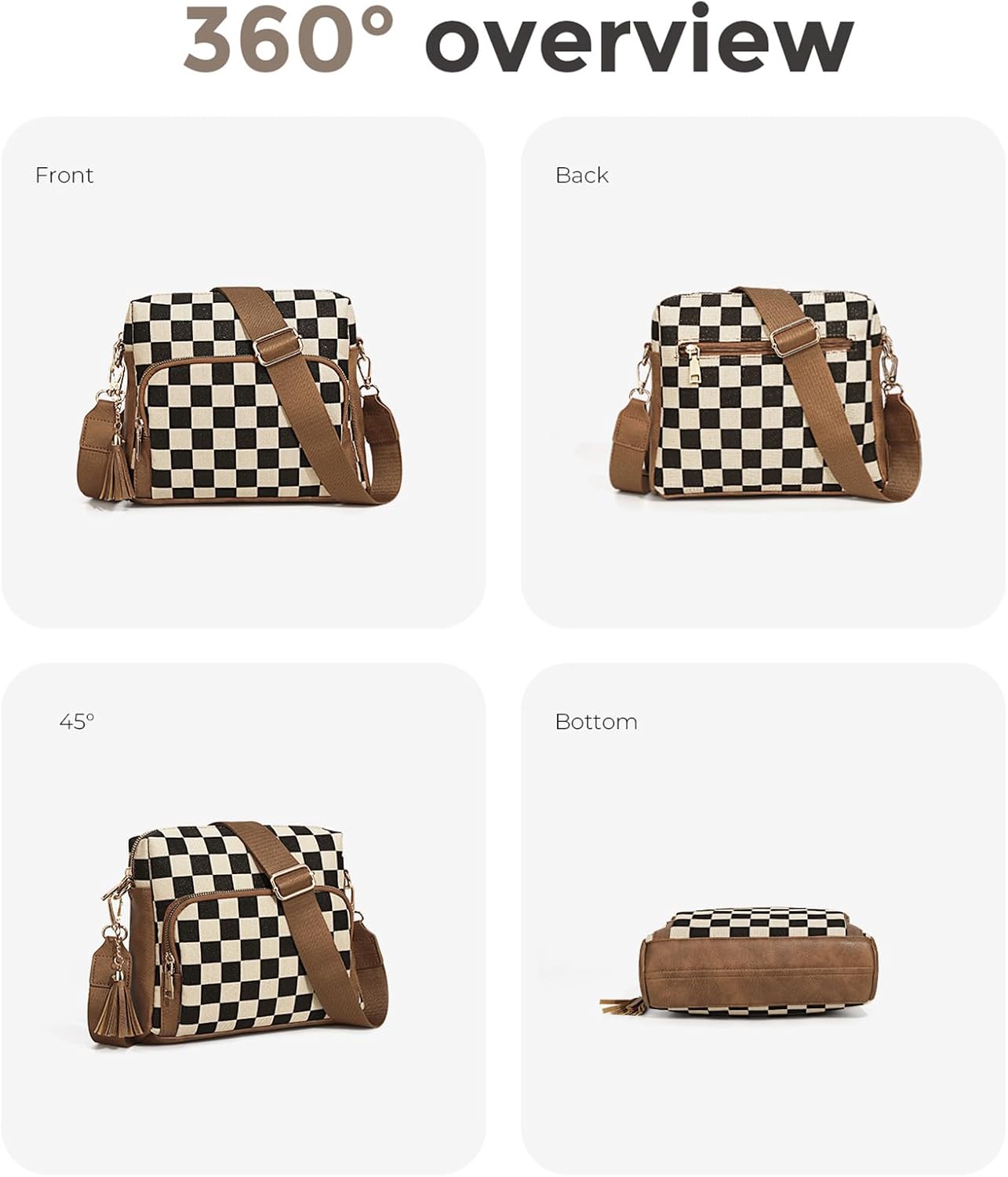 Checkered Crossbody Purses for Women Plaid Medium Cross Body Wallet Trendy Over the Shoulder Handbags
