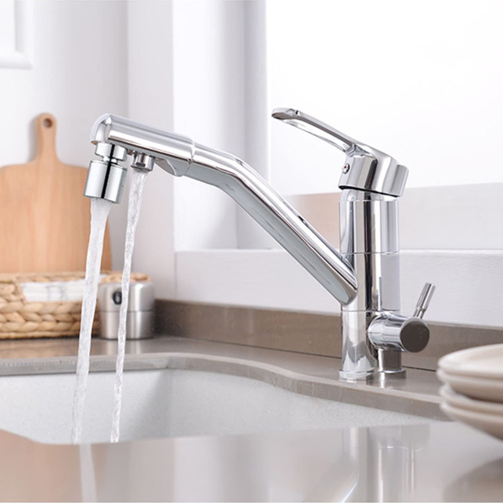 Filtre 3 Voies pour évier de Cuisine, Eau Potable, Eau Froide et Chaude, 2 Modes 3 en 1, mitigeur de Cuisine avec Sortie d'eau filtrée, Noir
