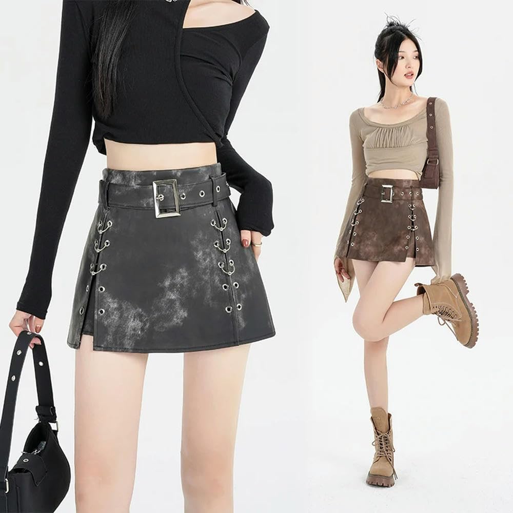 GLDFW Donne Nero Marrone Pelle Elegante Sexy Club Wrap Hip Gonna Corta Autunno Inverno Vita Alta A-line Minigonna Trend
