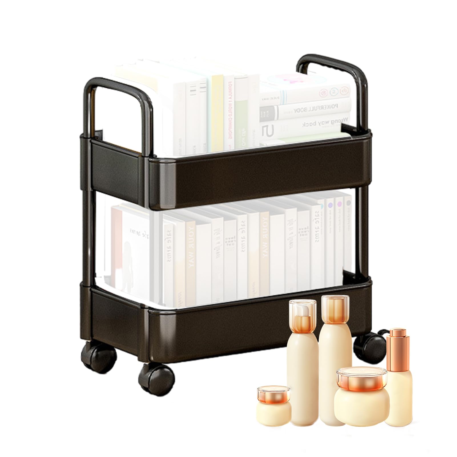 Rolling Storage Cart, 2 Tier Utility Cart Trolley on Wheels, Storage Rolling Cart, Mobile Utility Cart Trolley, Tiered Utility Slide Out Organizer Cart, Storage Trolley Cart for Office