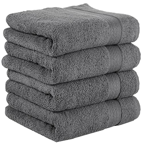 Regal Ruby Quick-Dry 4 Pieces Grey Hand Towels Highly Absorbent 100% Turkish Cotton - Perfect Lightweight Towel For Bathroom, Kitchen, Guests, Pool, Gym, Camp, Travel, College Dorm, Shower #TOP19