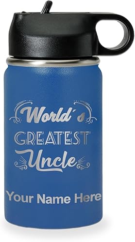 Miniatura 58 de LaserGram Botella de agua personalizada, el tío más grande del mundo, acero inoxidable de doble pared aislada al vacío con popote superior, regalo