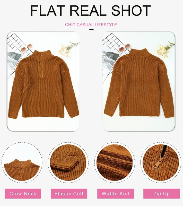 Dokotoo Womens Sweaters Long Sleeve 1/4 Zip Pullover Polo V Neck Dressy Casual Tops