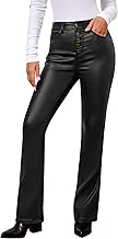 GRAPENT Flare Pants for Women High Wasited Stretchy Faux Leather Look Button Fly Jeans Trendy Bell Bottom Trousers